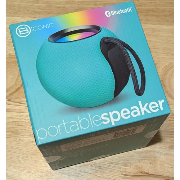 B Iconic Portable Bluetooth Speaker Teal TWS LED Light 5W Wireless New Boxed - Picture 2 of 8